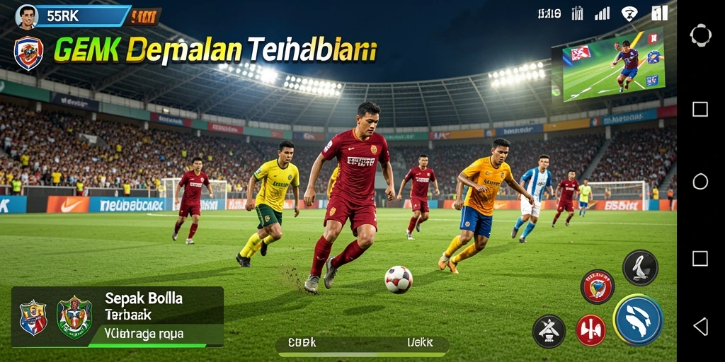 Tampilan gameplay 55RK yang menegangkan dan interaktif dalam pertandingan sepak bola.