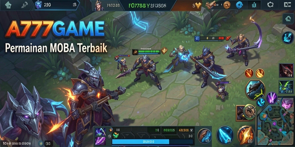 Screenshot A777GAME menampilkan pertempuran seru dalam mode MOBA.