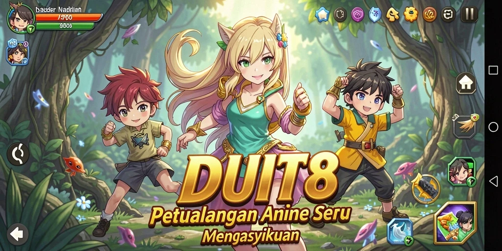 Screenshot gameplay seru dari DUIT8 menampilkan karakter Anime yang ikonik.