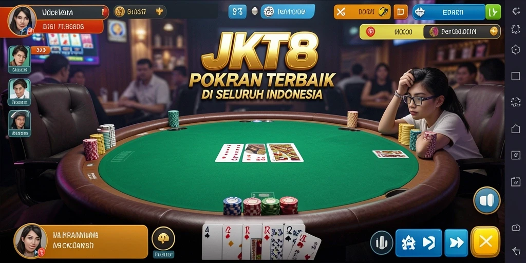 Screenshot gameplay JKT8 yang menampilkan suasana permainan poker.