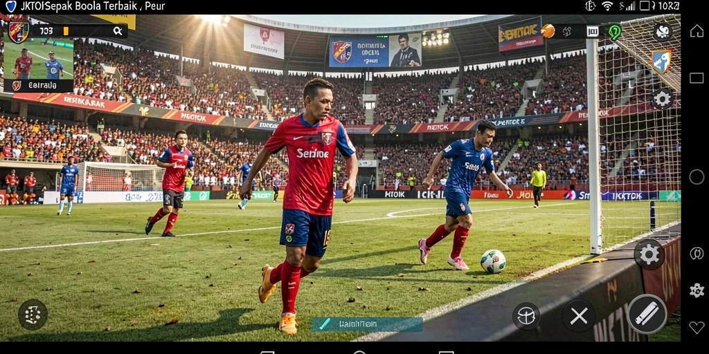 Tampilan menarik dari gameplay JKTOK yang menggambarkan serunya pertandingan sepak bola.