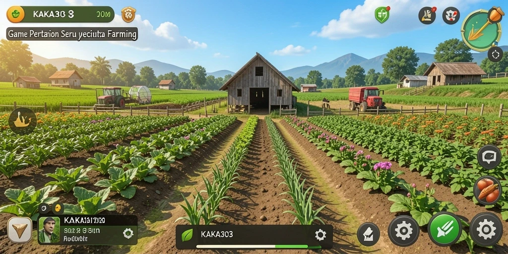 Tampilan gameplay KAKA303 yang menarik dengan ladang yang subur.