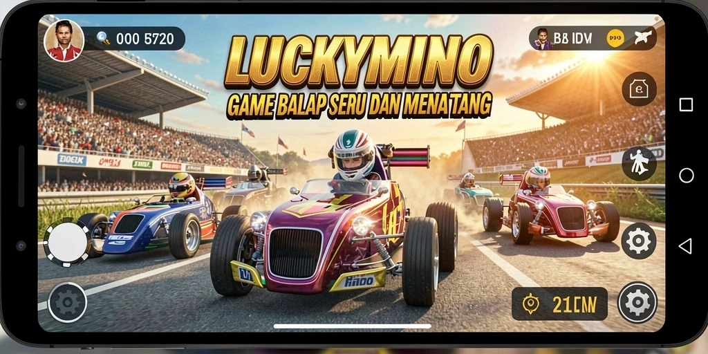 Tampilan gameplay Racing LUCKYMINO yang mendebarkan dan penuh kecepatan.