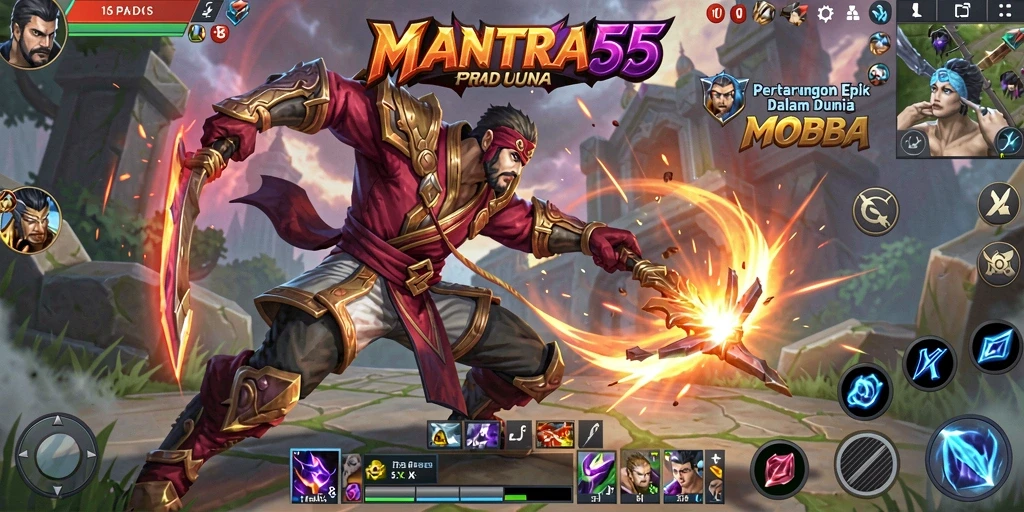 Menampilkan aksi seru dari gameplay MOBA MANTRA55.