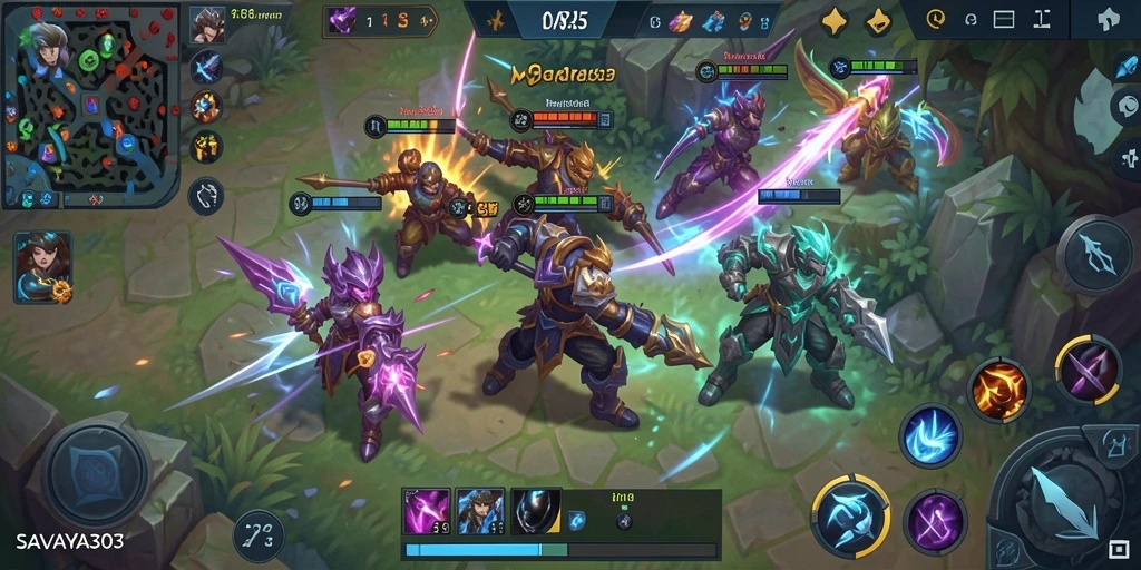 Tangkapan layar menampilkan pertarungan seru dalam gameplay MOBA.