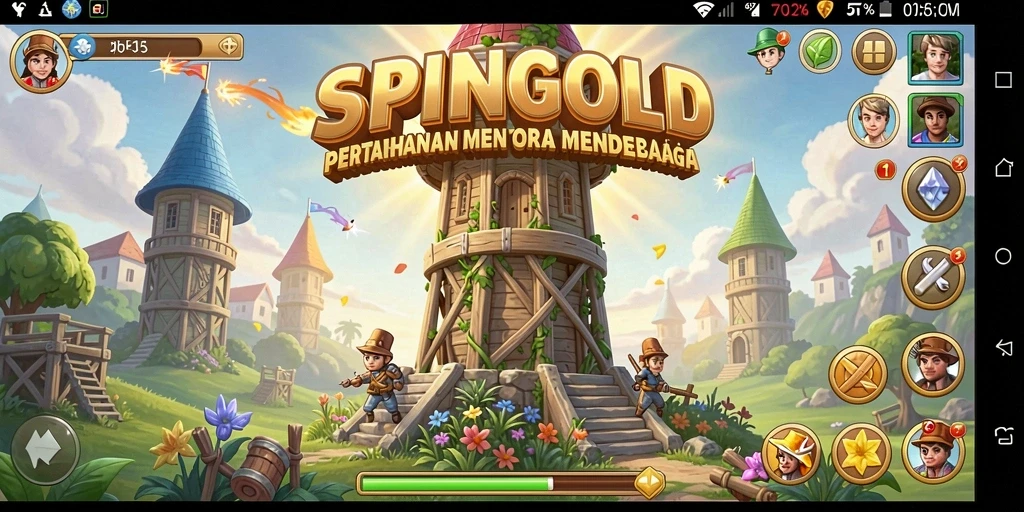 Tampilan gameplay SPINGOLD yang seru dalam berstrategi Tower Defense.
