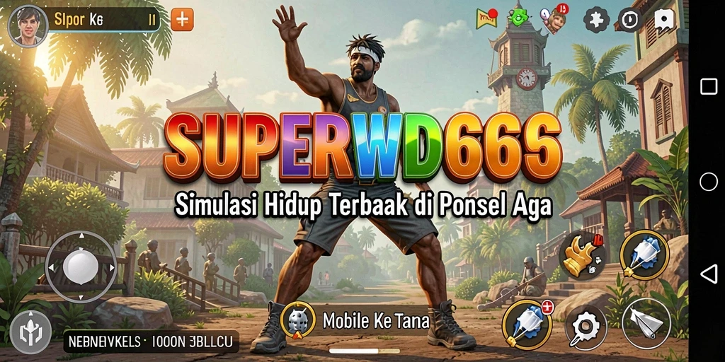 Screenshot SUPERWD666 menampilkan karakter dalam simulasi kehidupan yang dinamis.